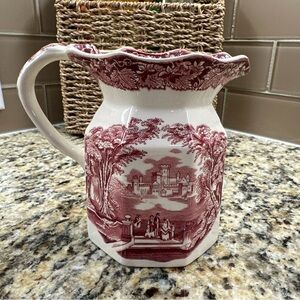 Mason's "Vista" ironstone pitcher in the pink transferware pattern